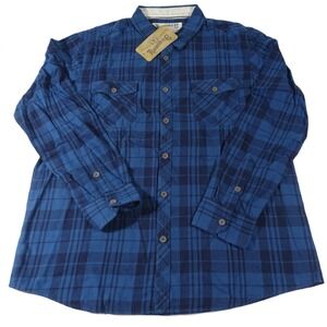 Roebuck and Co Flannel Shirt Men Large Western Chest Pockets Blue Plaid